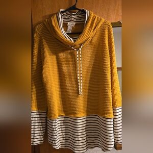 BIBI Waffle Layered Look Double Neck Womens Long Sleeve Top Large